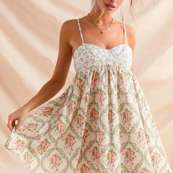 SO ME Mixed Floral Print‎ Sleeveless Mini Dress - Picture 3 of 11